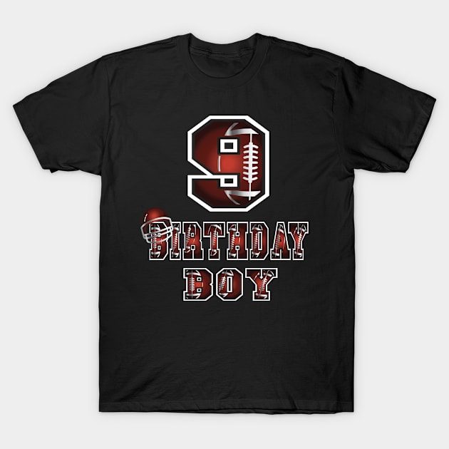 9th Birthday Boy 9 Years Old Football Lover Theme Party design T-Shirt by Grabitees